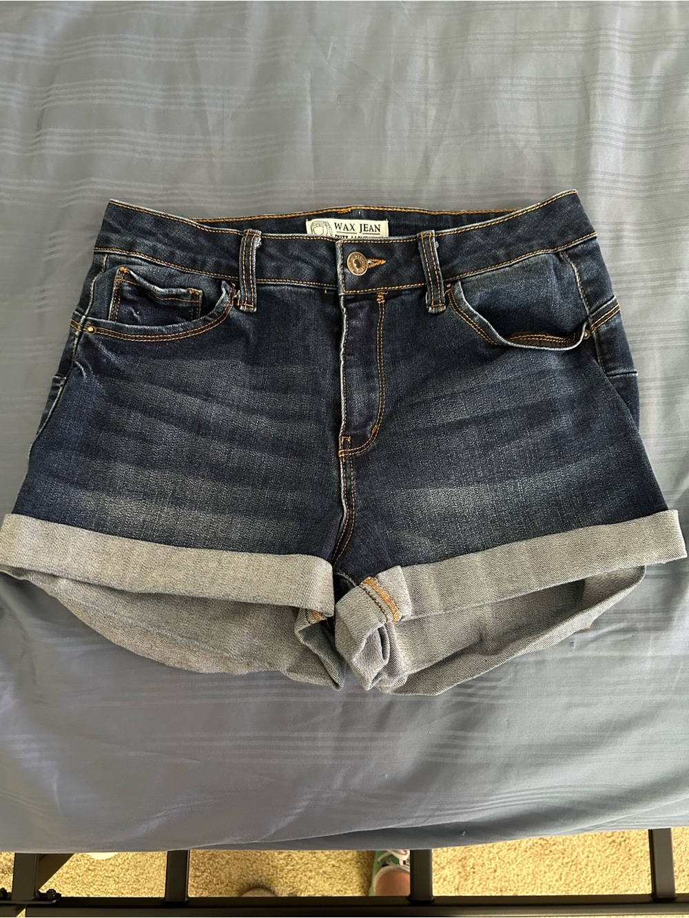 Wax Jean Women's Dark Indigo Rolled Cuff Denim Shorts